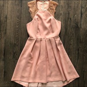 BCBGeneration Lace Shoulder Dress in Blush